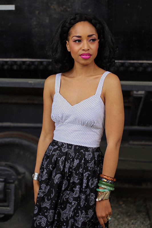 a model wearing our crop polka dot top
