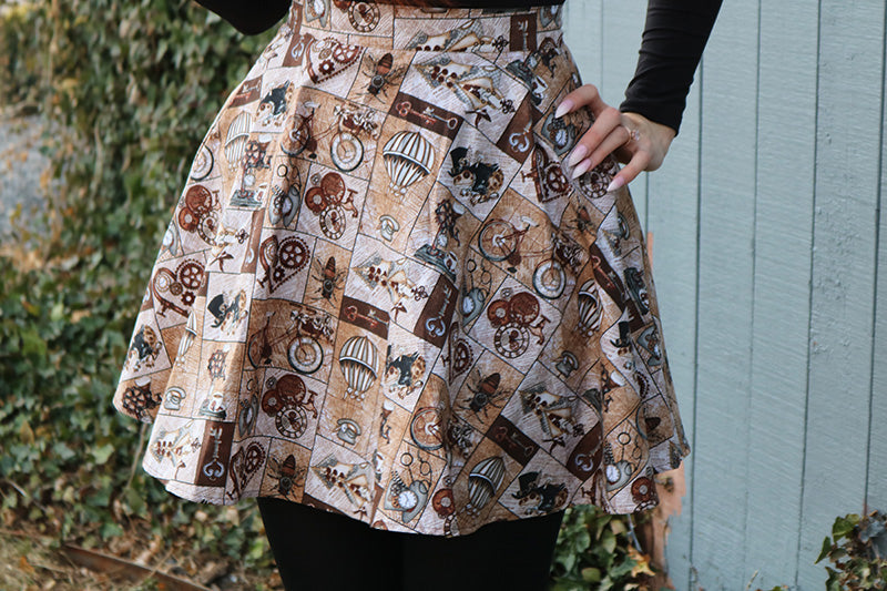 Close-up of steampunk style skater skirt.