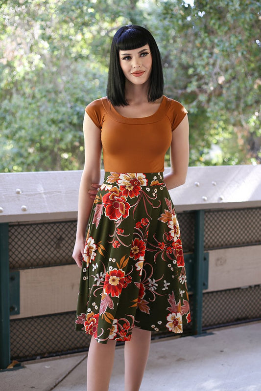 4131 Charlotte Skirt in Green Floral