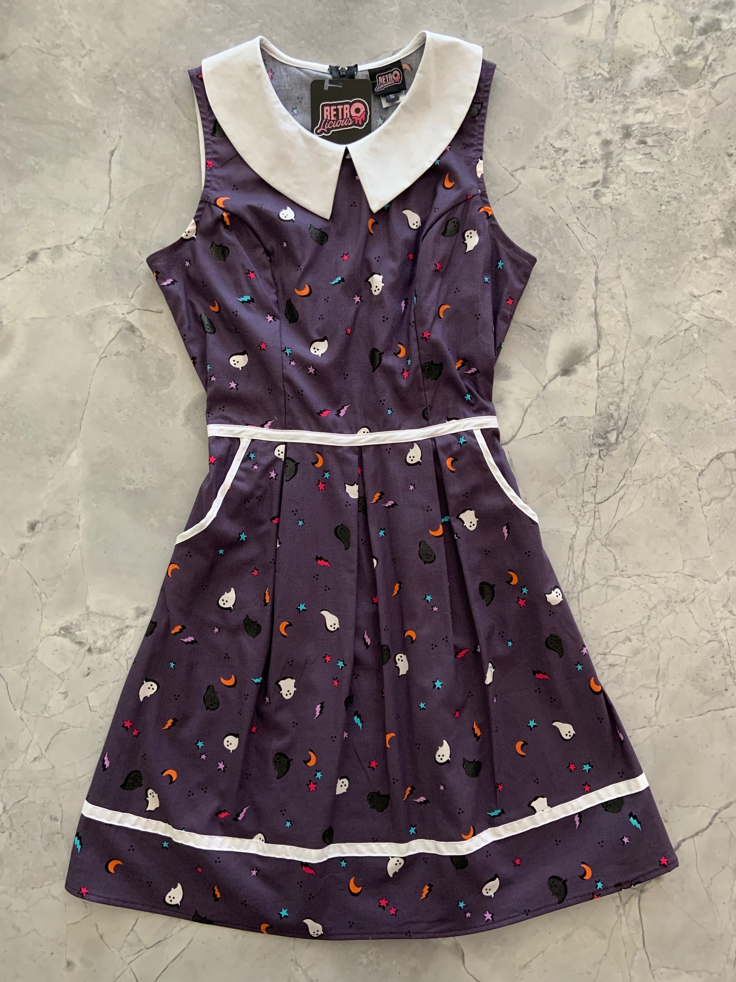a flat lay image of the front of our cute ghosts collared dress