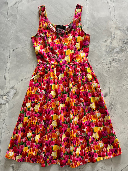 a flat lay of the tulips fit and flare dress