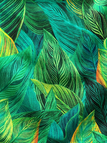 a close up of the fabric for our leaves bow top