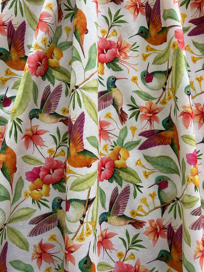 a close up of the fabric of the hummingbird midi dress 