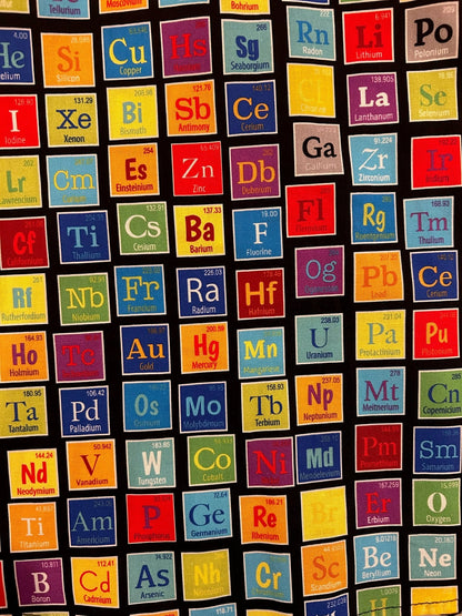 a fabric close up showing the periodic table elements