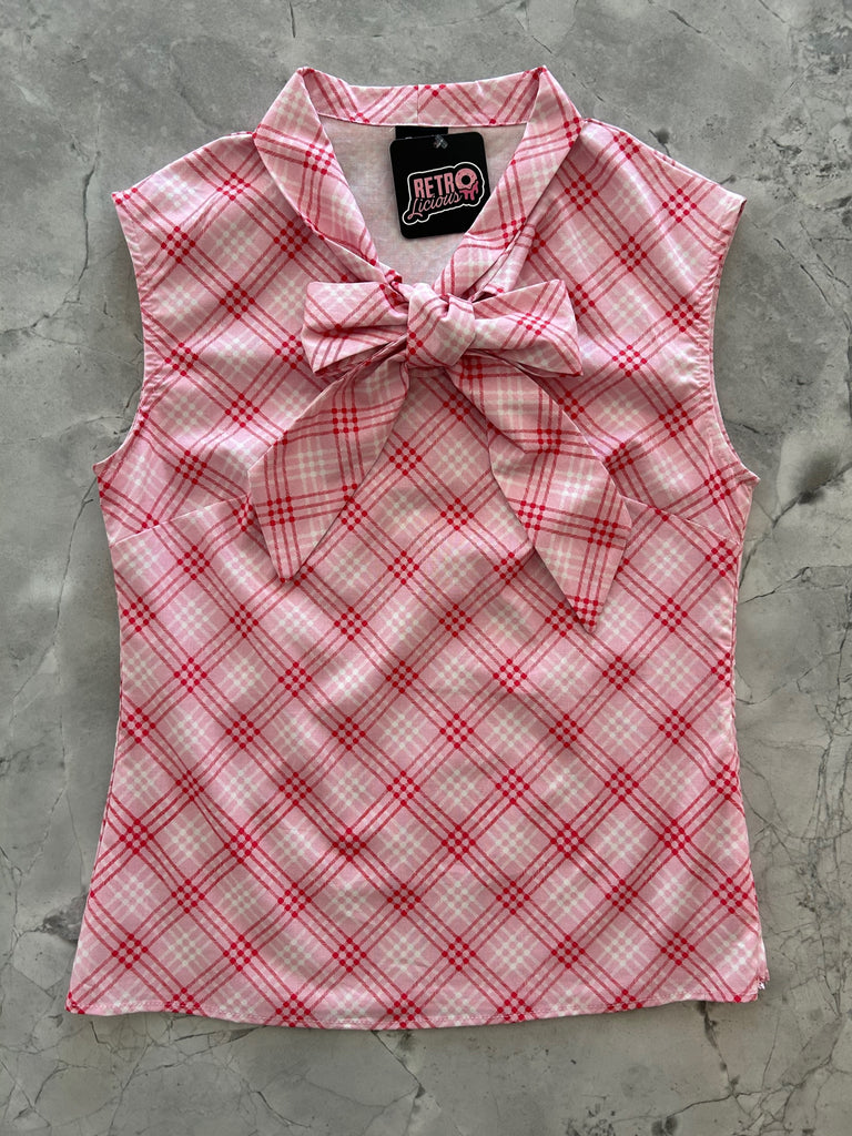 5077 Pink Plaid Bow Top