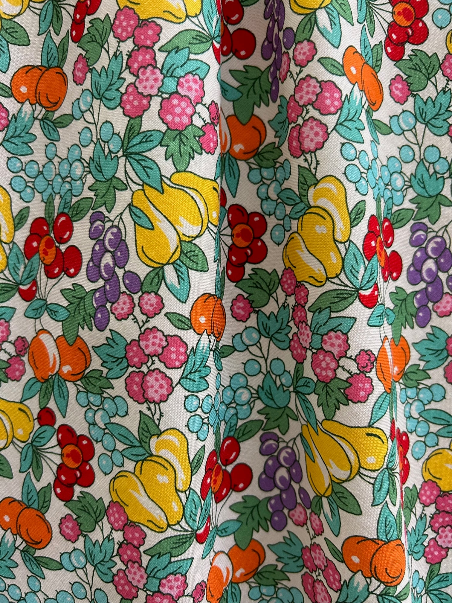 a close up of the small vintage style fruits and veggies on cream background