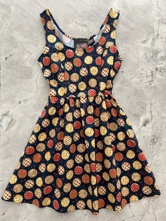 a flat lay of the cherry pie shorter length fit and flare dress