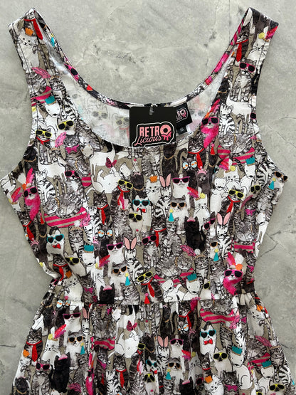 a close up of the front of the bodice of the cool cats shorter length fit & flare dress