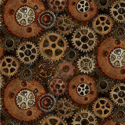 Close-up of gears clothing print.