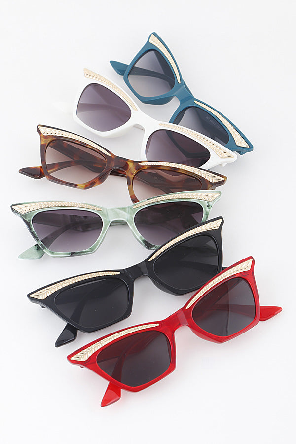 Leaf Accent Cat Eye Sunglasses in variety of colors