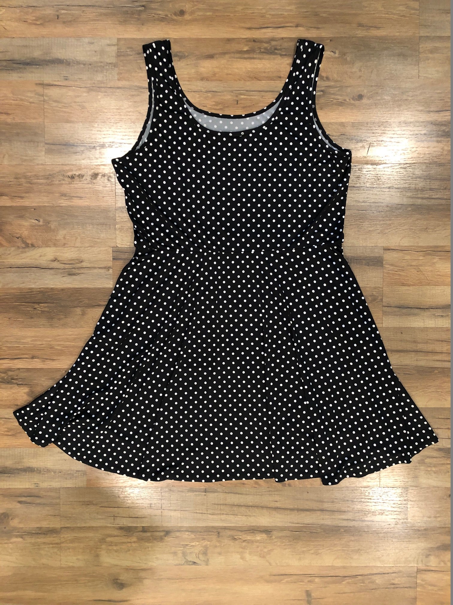 flat lay of polka dot dress