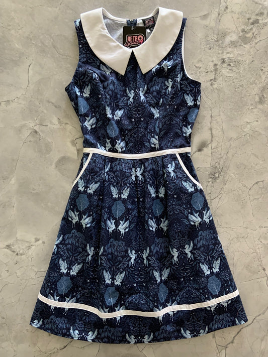a flat lay of midnight collared dress