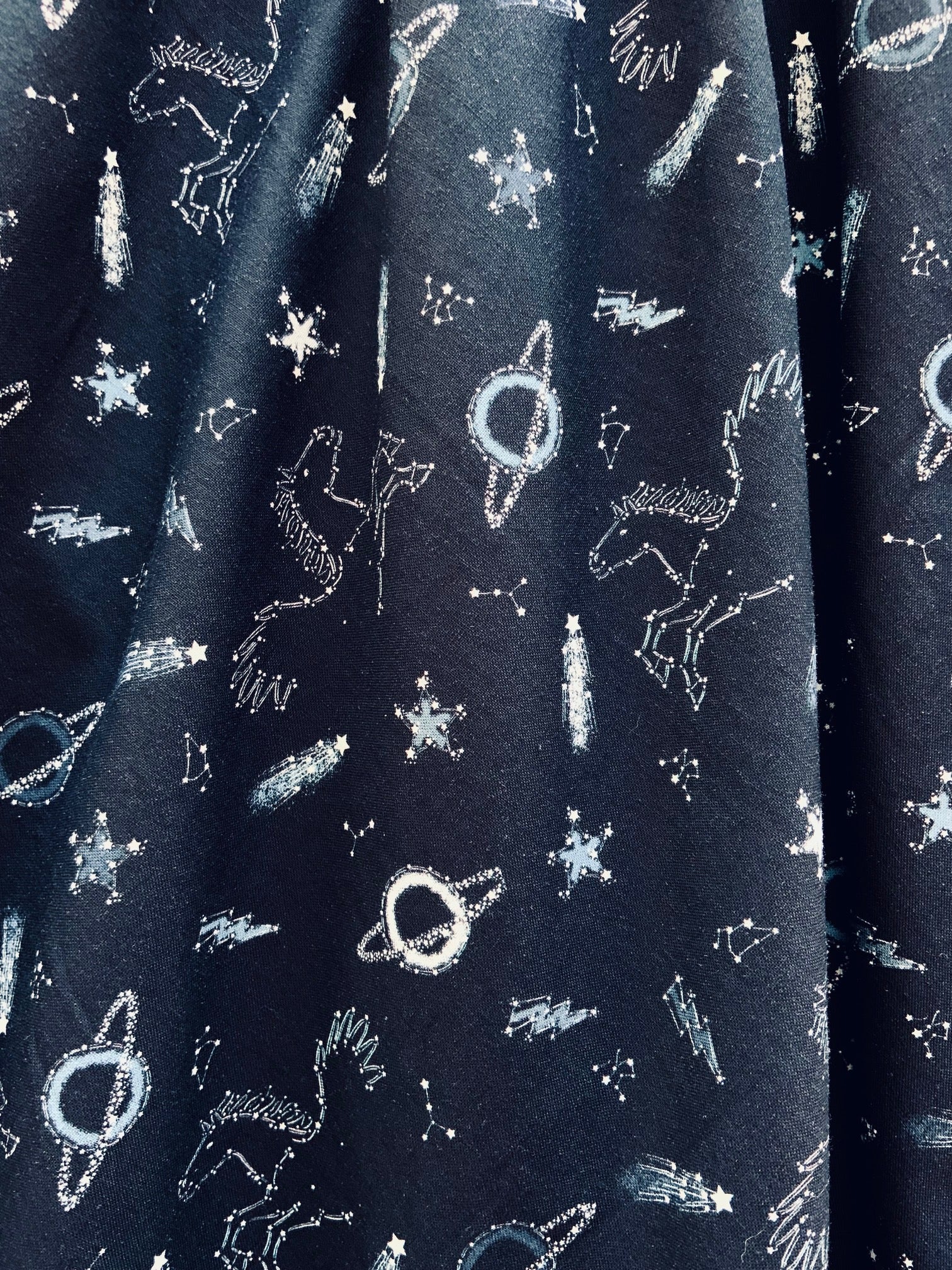 a close up of fabric of a sky full of stars greta dress