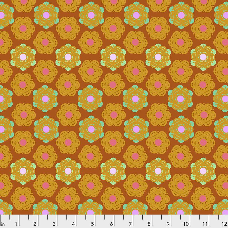mod style floral pattern with mustard tones