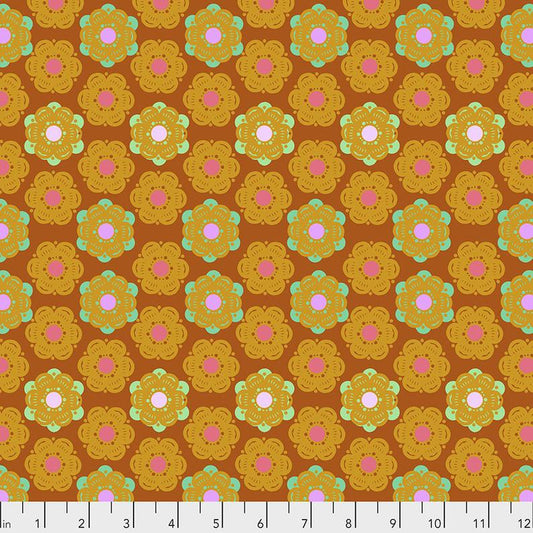 mod style floral pattern with mustard tones