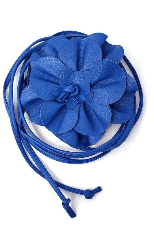 Vintage Style Flower Wrap Belt in blue