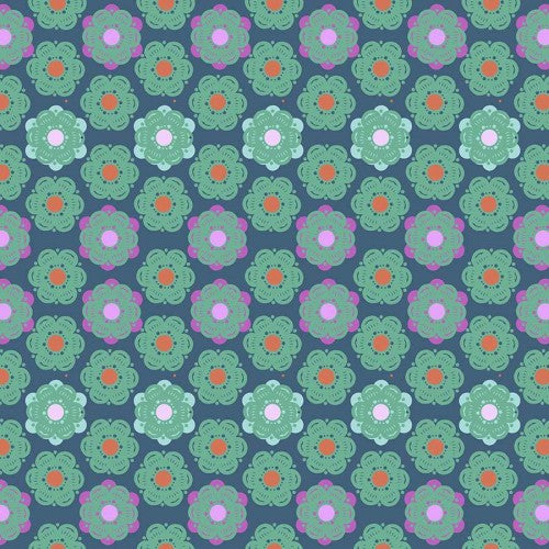 mod style geometric design with shades of blue and green
