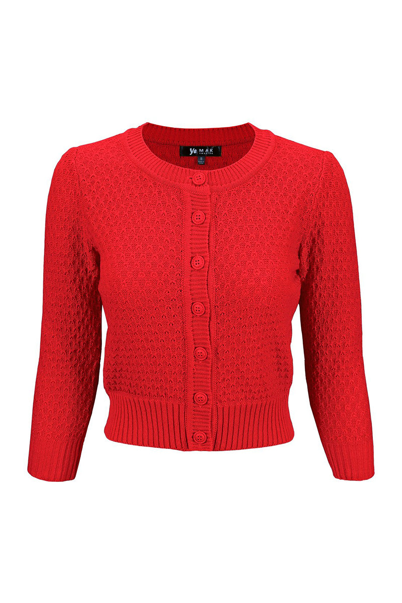 flat lay of red waffle cardigan