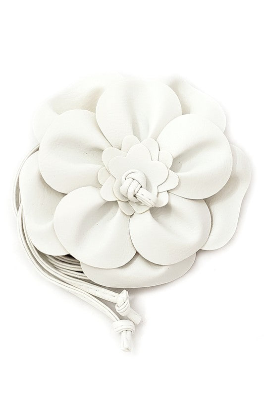 Vintage Style Flower Wrap Belt in white